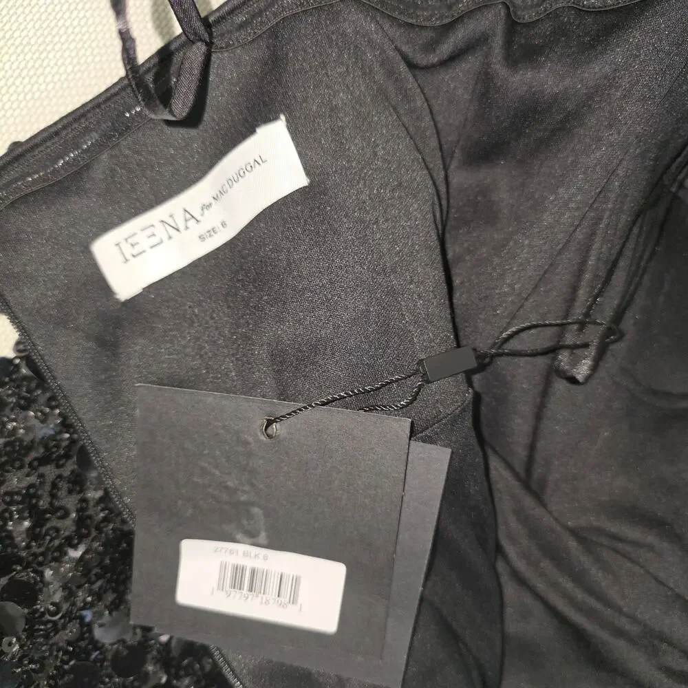 Ieena Mac Duggal Black Strapless Sequin Evening Gown With Bow Sz 6 NWT - Picture 9 of 10